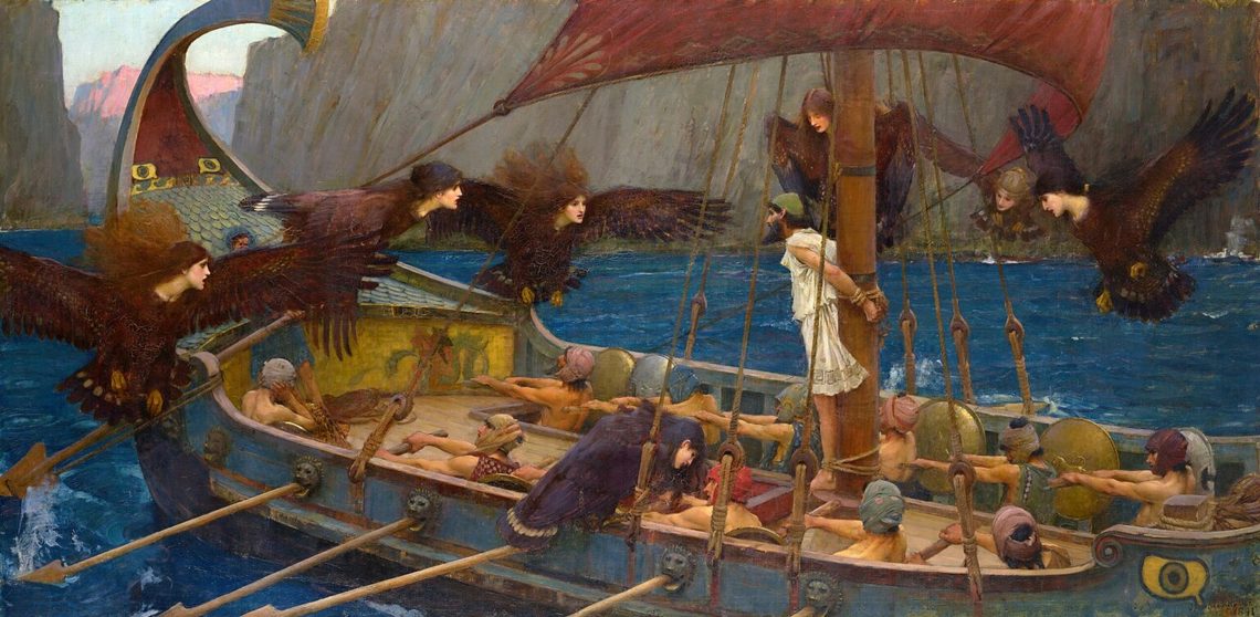 "Ulises y las sirenas", una pintura sobre "La Odisea" de Homero.
