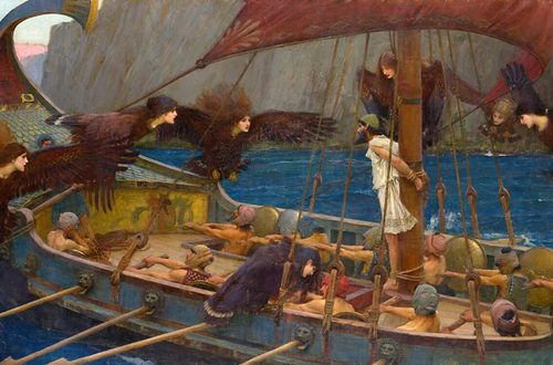 "Ulises y las sirenas", una pintura sobre "La Odisea" de Homero.