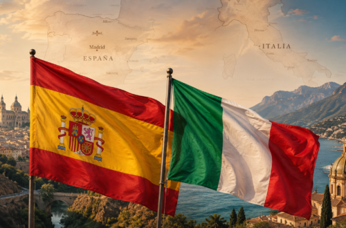 Las banderas de España e Italia, los dos países que más influyeron en la idiosincrasia argentina.