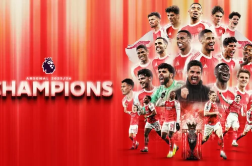Jugadores y cuerpo técnico del Arsenal celebrando la conquista de la Premier League